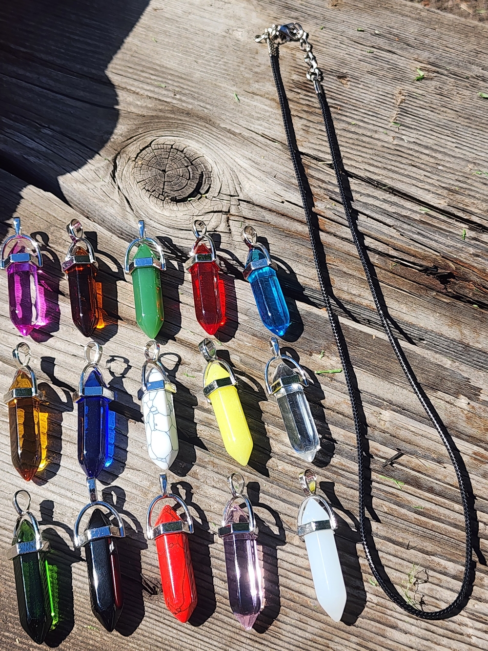 Black Cord 17" Necklace with Assorted Color Crystal Point Pendant Buyer's Choice